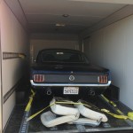 Vintage Ford Mustang in trailer